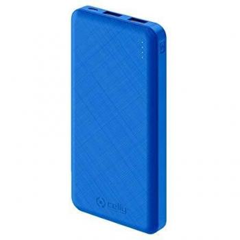 Celly Power Bank 10.000 mAh Carga rápida, Batería Externa portátil compacta con Doble Salida USB 2.1 A, Azul