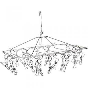 MSV Tendedero Cuadrado para Calcetines, Acero Inoxidable, Cromado, 34x28.5x26 cm con Clips Sujetadores