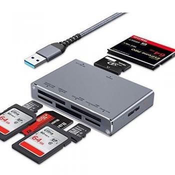 7 en 1 Lector Tarjetas SD USB 3.0, ceuao Lector de Tarjetas Externo superrápido, Carcasa de Aluminio, Multi Lector Micro SD Leer Simultánea TF, SDXC, MMC, MS, M2, CF, para PC, PS4, iMac,etc