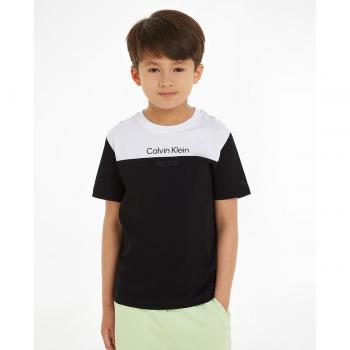 Calvin Klein - Camiseta de niño negra de manga corta con logo estampado