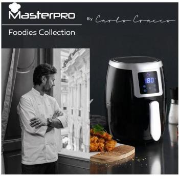 Freidora de aire 1000W Masterpro y Juego de 4 cuchillos de cocina Infinity Chefs Essence: 1 Santoku, 1 Fileteador, 1 Cuchillo Pelador, y 1 C