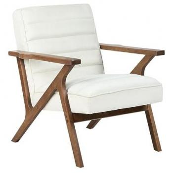 Sillón Retro Kisa de Terciopelo con Patas de Madera Blanca Crema