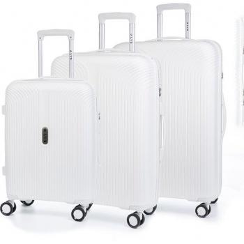 DAM Juego de 3 maletas trolley de polipropileno (PP) resistente a la rotura con cerradura TSA numérica, 4 ruedas dobles giratorias 360°, dimensiones: 49x29x76 cm