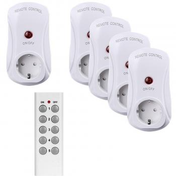 Meer Enchufes Inalámbricos Inteligentes con Control Remoto para Electrodomésticos, 5 Enchufes y 1 Mando a Distancia hasta máx de 50m