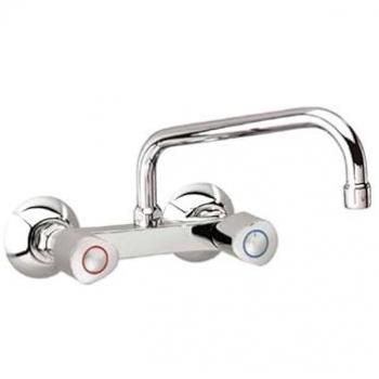 Grifo de Fregadero de Cocina Bimando Mural Cromado con Caño Alto Inclinado Serie ECO 110 cm - Ramon Soler
