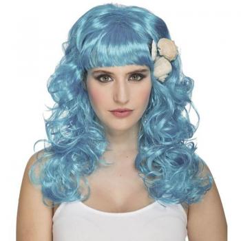 Peluca Sirena Azul con Conchas Marinas