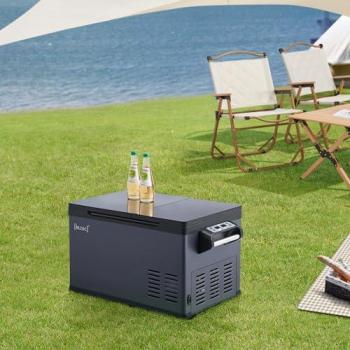 Nevera portátil eléctrica Alberona 35 L acero gris azulado para coche y hogar con compresor hasta -20° y pantalla digital