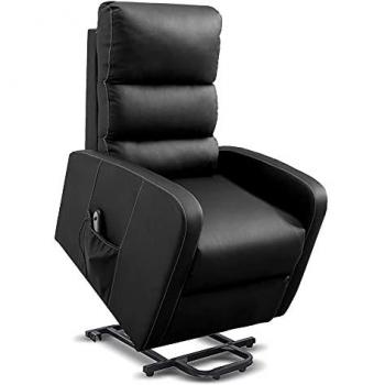 Sillón Relax Masaje Eléctrico Reclinable con Elevación para Personas Mayores, Calor Lumbar y 8 Motores - Negro Gridinlux