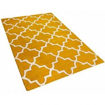 Alfombra de lana amarilla 160 x 230 cm patrón cuadrifolio trébol oriental marroquí hecha a mano Silvan
