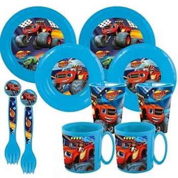 Stor Duplo Blaze - Set de 2 platos, 2 cuencos, 2 vasos y 2 tazas, color azul
