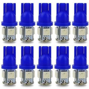 Safego 10x T10 W5W azul LED Bombillas exteriores 5 SMD 5050 Luz Coche trasera Lámpara Luz de interior 194 168 T10 Wedge Lampara para Coches luces de la matrícula luces laterales 12V