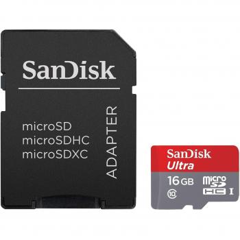 SanDisk microSDHC UHS-I - Tarjeta de memoria Ultra Android 16 GB con adaptador SD, velocidad de lectura hasta 80 MB/s y Clase 10