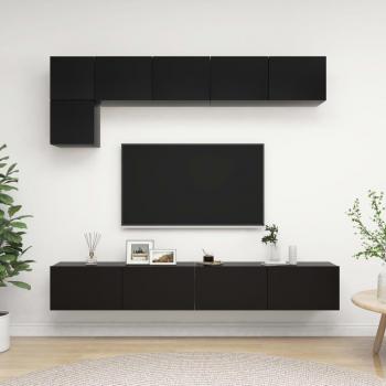 Set de Muebles de Salón TV 5 Piezas en Madera de Ingeniería, Dimensiones: 100 x 30 x 30 cm, Color Negro, Incluye Mueble para Televisor y Mesa de TV