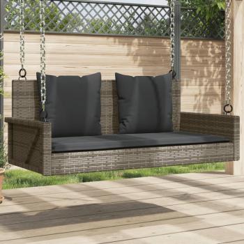 Banco columpio de Polyrattan con cojines grises 119x56x48 cm