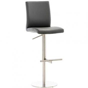 Taburete de Bar Cadiz Gris Tapizado en Cuero PU con Acero Inoxidable, Regulable en Altura y Asiento Giratorio