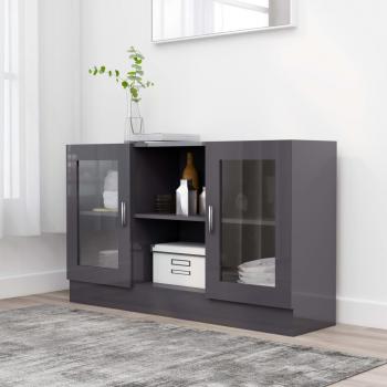 Vitrina de madera contrachapada 120x30,5x70 cm con acabado gris brillo, mueble de almacenaje para salón, armarios con puertas y cajón de madera, buffet moderno, armario auxiliar y armario