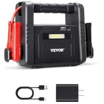 VEVOR 4000A Peak Portable Lithium Car Battery Jump Starter with LED Light and LCD Display for Gas and Diesel Engines up to 10L