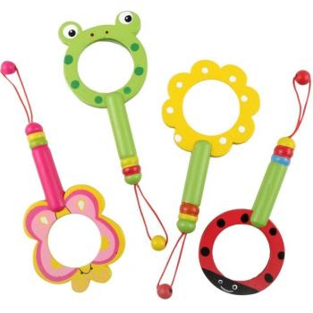 Mopec W289 - Lupas de madera infantiles de mariposa, rana, mariquita y flor, pack de 4 unidades