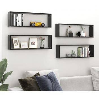 Estantes Cubo Brillantes Negros (4 Piezas) 80x15x26,5 cm de Aglomerado