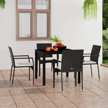 4-Piece Black Poly Rattan Garden Chairs with Cushions