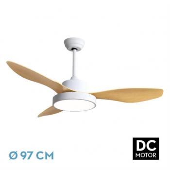 Ventilador de Techo FABRILAMP Hayate 24W Blanco/Haya 3 Aspas