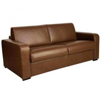 Sofá cama de 3 plazas con apertura rápida en piel de búfalo vintage caramelo y colchón de 14 cm Bevis