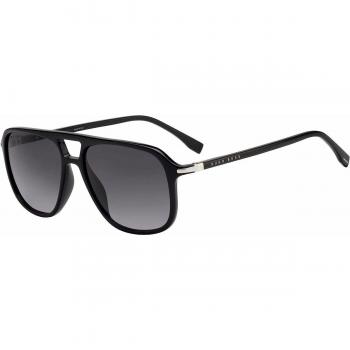 Hugo Boss Aviator Shiny Black Grey Gradient Sunglasses for Men, Size: 56 MM