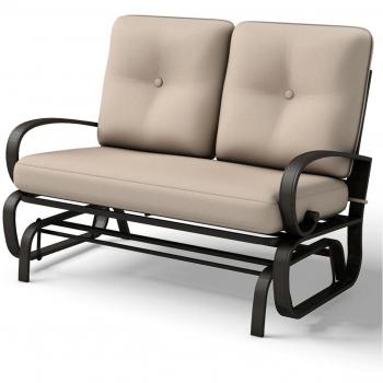 Outdoor Glider Rocker Loveseat Patio Bench with Cushions - Beige