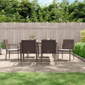 7-Piece Outdoor Dining Set with Cushions in Poly Rattan and Steel