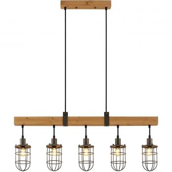 Lindby Serima lámpara colgante de metal marrón con 5 pantallas de madera