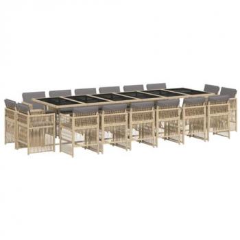 Set comedor de jardín 17 pzas con cojines ratán sintético beige