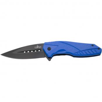 Navaja asistida Third K2774BL con mango de ABS azul y hoja de acero inoxidable de 9 cm en color negro, incluye clip
