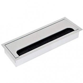 Emuca - Tapa pasacables rectangular 269x80mm para encastrar en escritorio/mesa, organizador de cables para mueble, aluminio anodizado mate