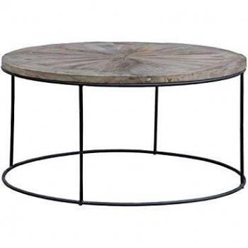 Mesa de Centro Redonda Industrial Pärumm Nege 90x90x45 cm de Madera de Olmo Reciclado y Hierro