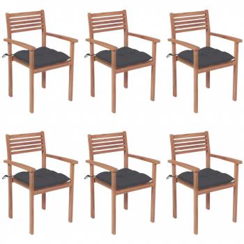 Stackable Teak Garden Chairs with Cushions - Set of 6