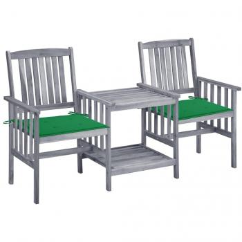 Acacia Wood Garden Chairs with Cushions and Tea Table
