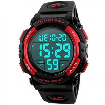 Reloj Niño,Reloj Digital para Niños, Deportivos LED 5ATM Impermeable Alarma Calendario Multifunción Cronógrafo Reloj De Pulsera para Niños Rojo Negro