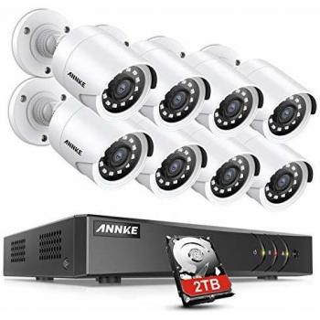 ANNKE Sistema de Seguridad 8 1080P Cámaras de Vigilancia CCTV 2MP, Onvif H.265+ DVR P2P 8CH TVI IP66 Impermeable 36 IR Leds -2TB Disco Duro