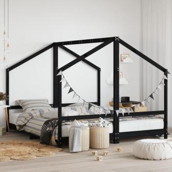 Estructura de cama para niños en color negro, dimensiones 2x(90x200) cm, fabricada en madera maciza de pino