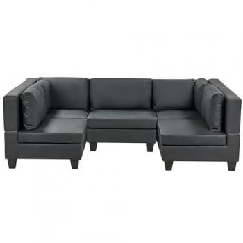 Sofá Modular 5 Plazas Tapizado en Piel Sintética Negro con Respaldo Acolchado en Forma de U Unstad