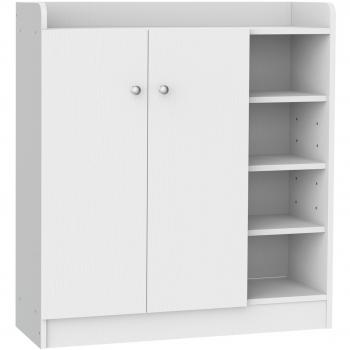 HOMCOM Armario Zapatero de Madera con 2 Puertas, 4 Estantes Interiores Ajustables y 4 Baldas Exteriores, Blanco, 83x30x90cm