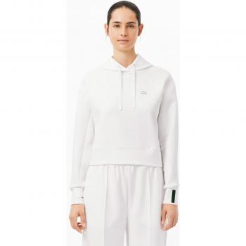 Lacoste Women's White Hoodie with Small Logo, Regular Fit, Size 34/XS