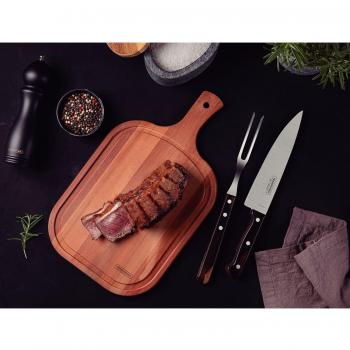 Tramontina 3-Piece BBQ Carving Set with Brown Polywood Handles and Cutting Board