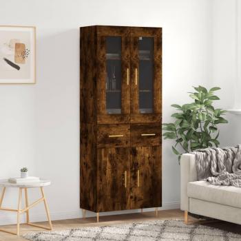 Aparador Alto de Madera Contrachapada 69,5x34x180 cm con 2 Puertas y 2 Cajones en Roble Ahumado