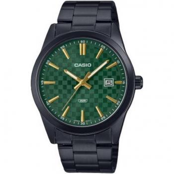 Reloj Casio Analógico de Cuarzo MTP-VD03B-3A para Hombre con Dial Verde, Acero Inoxidable Ionizado, Serie Carbon Look, Color Negro