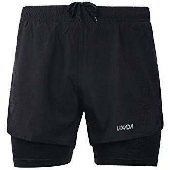 Lixada Hombres Pantalónes Cortos de Running 2-en-1, Pantalones Cortos de Atletismo, Pantalones Cortos de Fitness Maratón, Transpirable Pantalones+Secado Rápido
