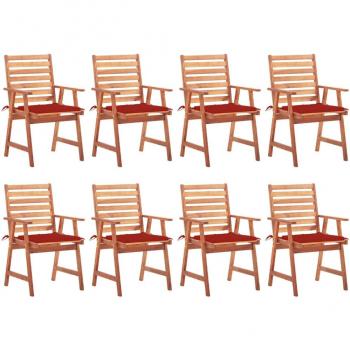 Outdoor Dining Chair Set with Cushions - 8 Pieces Solid Acacia Wood