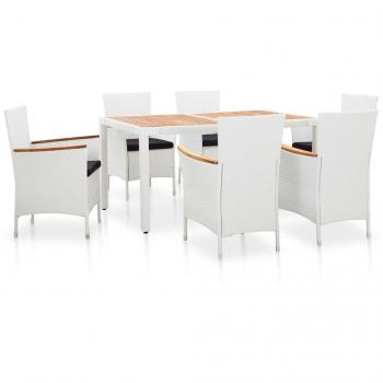 7-Piece White Synthetic Rattan Garden Dining Set