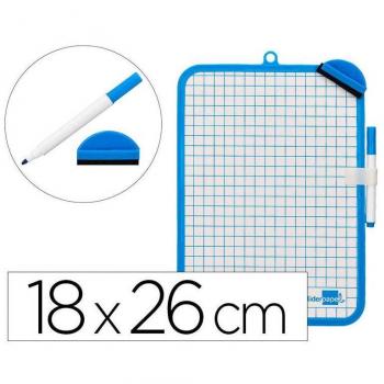 Pizarra Blanca Liderpapel 18x26 cm Doble Cara Lisa/Cuadriculada con Rotulador y Borrador