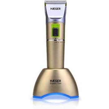HAEGER EXPERT TRIM - Cortapelos Profesional, Recargable, con o sin cables, 2 velocidades, Base con luz LED azul, posición de carga giratoria 360º, batería de litio de alta capacidad y rendimiento